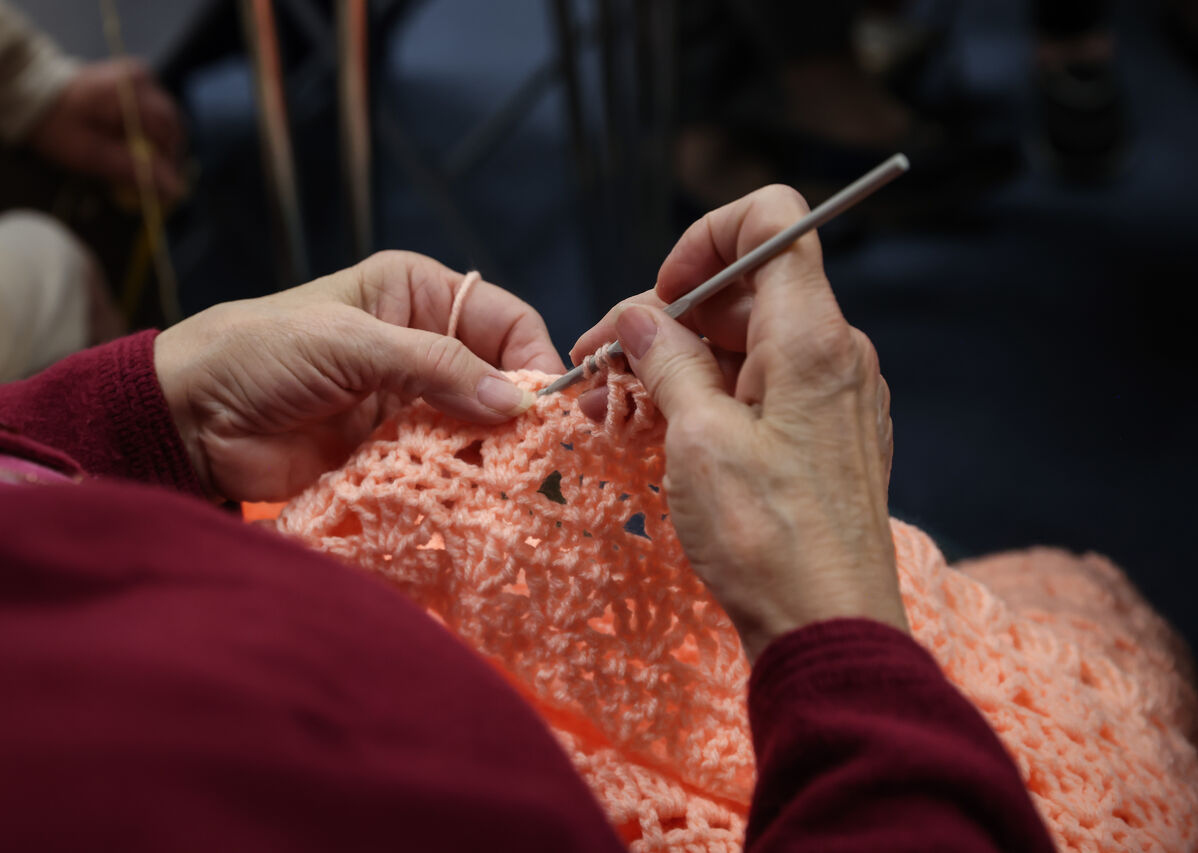 Close up of Crochet work at Rjhymney Library