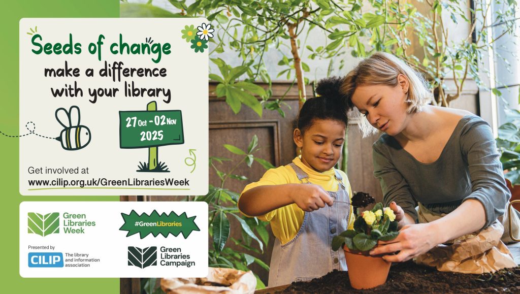 Adult and Child in a library garden setting