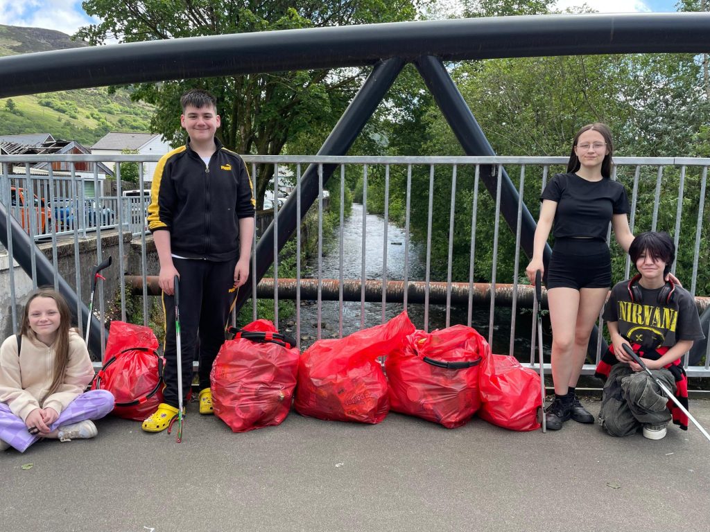 Young people litter picking group