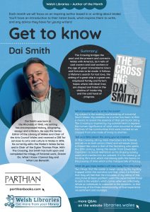 Poster featuring information about Author of the Month Dai Smith
