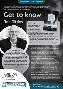 Poster featuring information about Author of the Month Rob Gittins