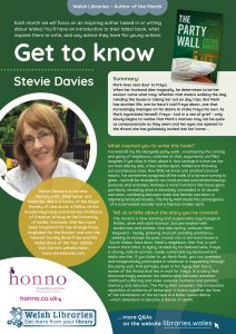 Poster featuring information about Author of the Month Stevie Davies