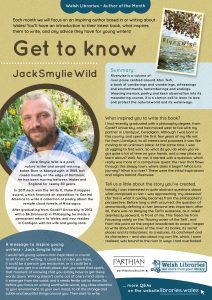 Poster featuring information about Author of the Month Jack Smylie Wild