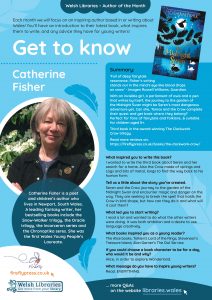 Poster featuring information about Author of the Month Catherine Fisher