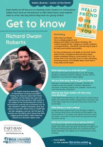 Poster featuring information about Author of the Month Richard Owain Roberts