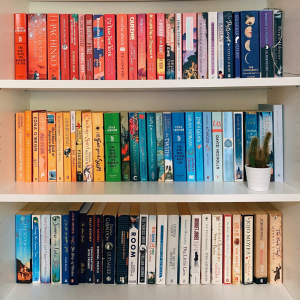 Colourful books on shelf