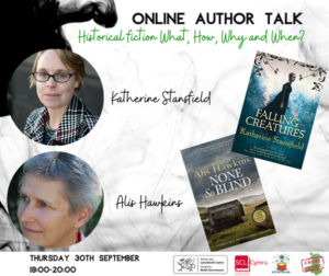 Estyn Allan Online Author talk poster featuring Katherine Stansfield and Alis Hawkins